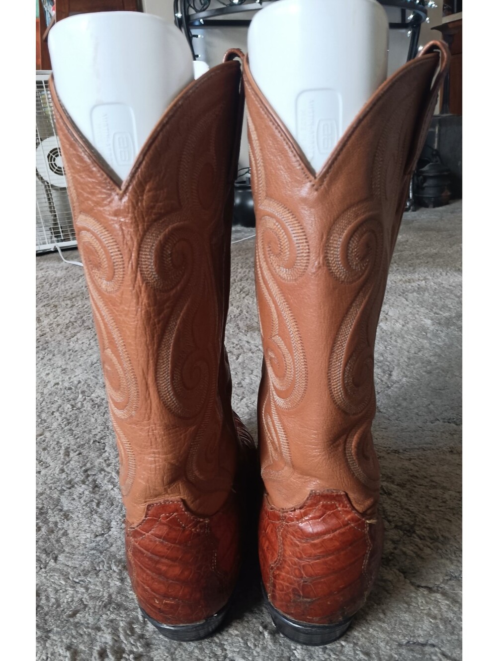 🤎 Tony Lama Cognac Caiman Belly Boots Mens 9.5 Brown Tan Western Cowboy Leather - Picture 7 of 16